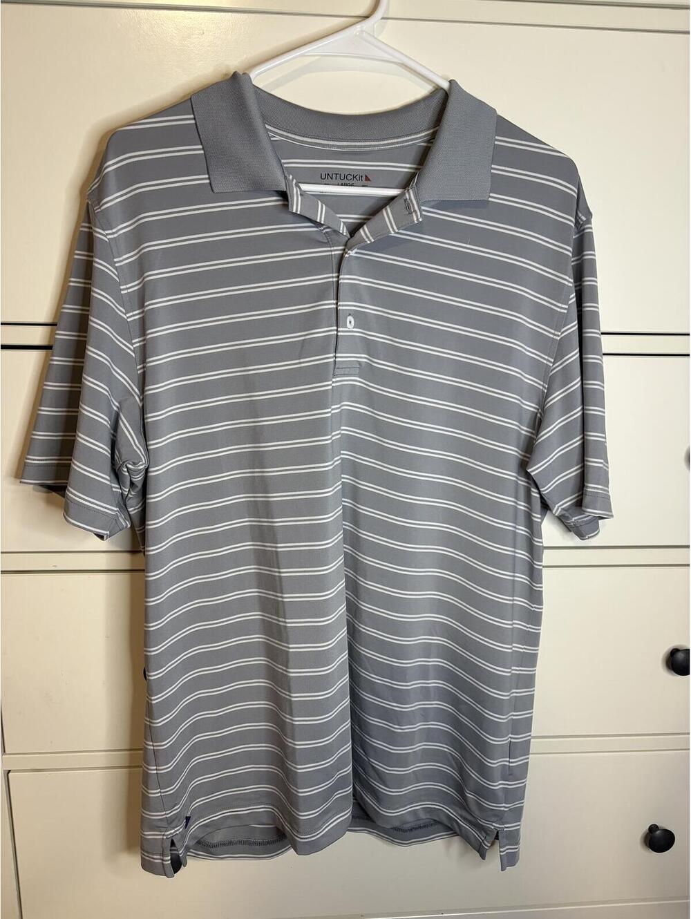 Untuckit Men's Large Gray Striped Polo Shirt